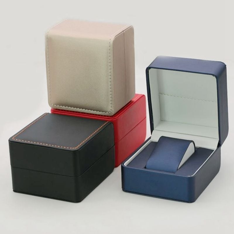 PU кожена кутия за часовници с шарка Rain Silk, заоблени ъгли, подплата от PU кожа, горещ печат и щамповане