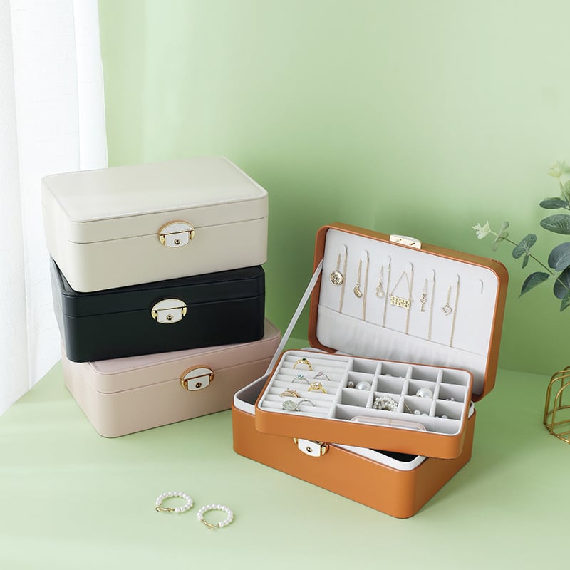 Кутия за бижута от PU кожа, голям капацитет за часовници, колиета, гривни и пръстени (Материал: PU кожа; Назначение: съхранение на бижута; Опаковка: кутия; Ниво на опаковка: продажбено/терминално)