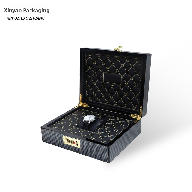 Кутия за часовници със самостоятелно паролно заключване — дървен корпус; Модел: Single Password Box; Материал: дърво; Процеси: бронзиране, гравиране, метална инкрустиране, лакиране; Произход: Гуанджоу; Бранд: Xin Yao