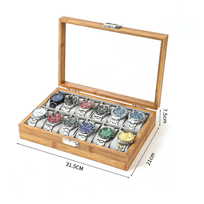 ZZ002 Бамбукова дървена кутия за часовници, ръчно изработена, вътрешна кутия за подаръци и бижута