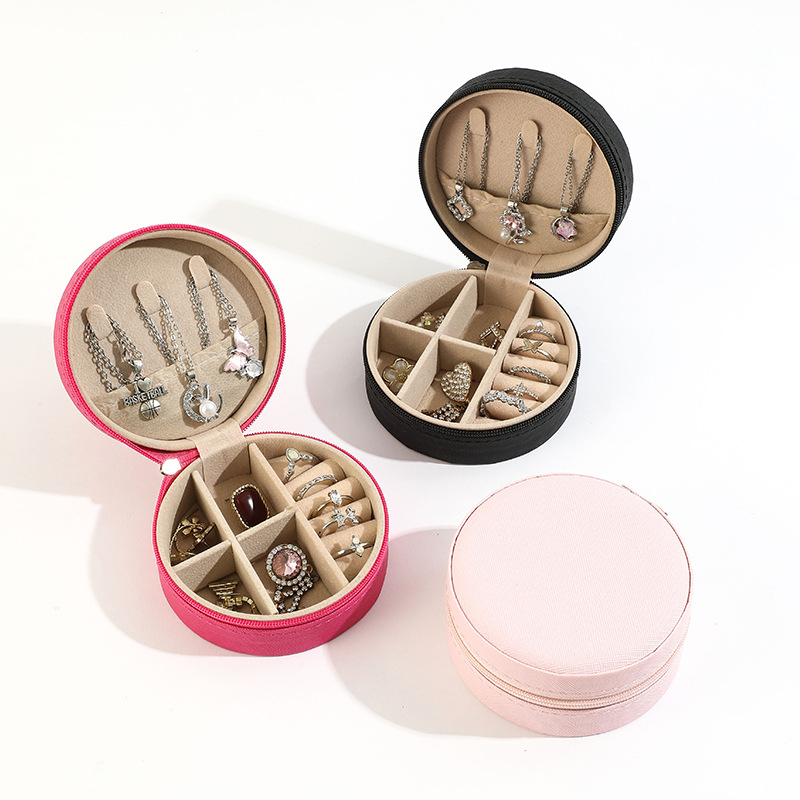 Κύκλική θήκη κοσμημάτων από PU δέρμα, Casual στυλ, σκληρή θήκη