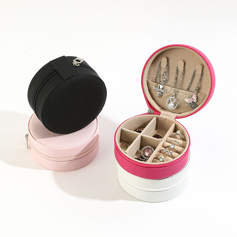 Κύκλική θήκη κοσμημάτων από PU δέρμα, Casual στυλ, σκληρή θήκη