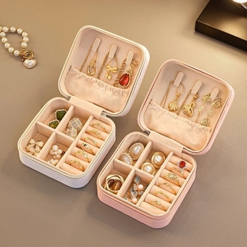 Δερμάτινο κουτί αποθήκευσης κοσμημάτων, συμπαγές και κομψό, πολυλειτουργικός οργανωτής για σκουλαρίκια, κολιέ και δαχτυλίδια