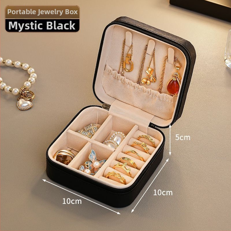 Δερμάτινο κουτί αποθήκευσης κοσμημάτων, συμπαγές και κομψό, πολυλειτουργικός οργανωτής για σκουλαρίκια, κολιέ και δαχτυλίδια