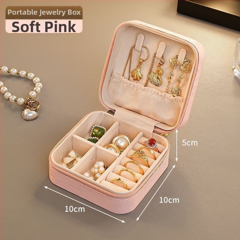 Δερμάτινο κουτί αποθήκευσης κοσμημάτων, συμπαγές και κομψό, πολυλειτουργικός οργανωτής για σκουλαρίκια, κολιέ και δαχτυλίδια