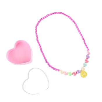 Σετ παιδικού κολιέ με καρδιά από ρητίνη; Σειρά Πριγκίπισσα; χειροποίητο; αλυσίδα με σφαίρες; 11 cm επέκταση