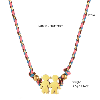 Ogrlica od nehrđajućeg čelika, pleteni konopac, privjesak lutkice, casual stil (Materijal: nehrđajući čelik; Tehnika obrade: pletenje; Vrsta lanaca: pleteni konopac; Oblik privjeska: lutkica; Stil: casual)