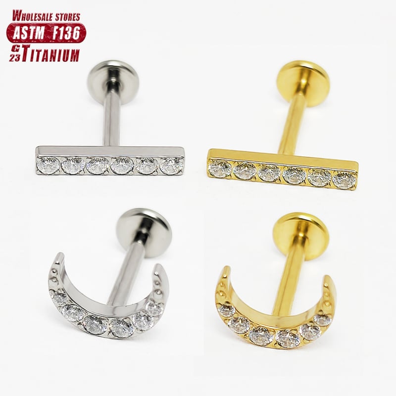 Titāna sakausējuma lūpu un ausu pirsingi, ģeometrijiska forma, cirkona kristāls, unisex stils