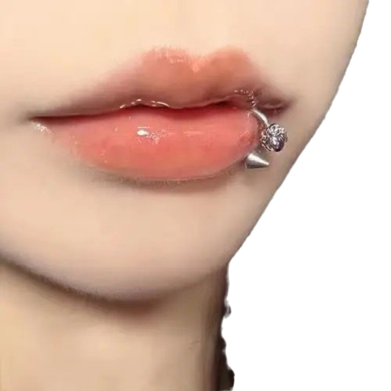 Lūpu gredzens - Drakona naga konuss, Opāls, Titāna tērauds, Unisex, Geometrisks stils, Pulēta virsma