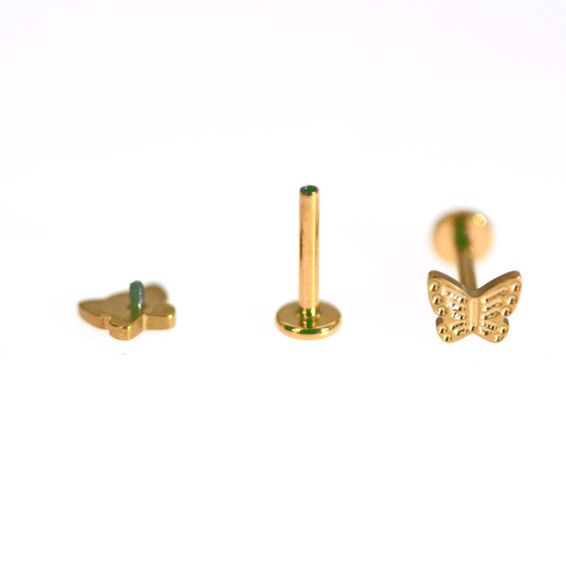 Лип стъд с пеперуден дизайн, G23 титан, Скулптурна обработка, Lip Ear, Персонализация