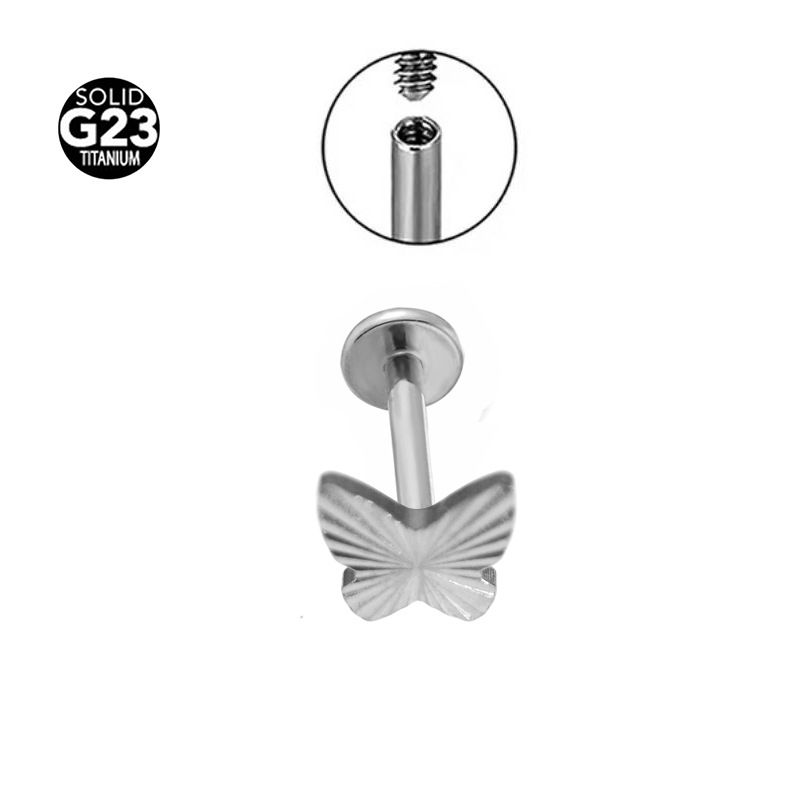 Лип стъд с пеперуден дизайн, G23 титан, Скулптурна обработка, Lip Ear, Персонализация