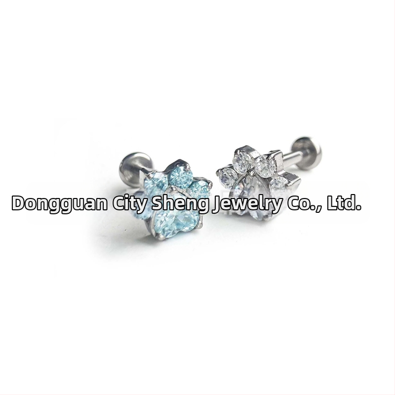 Náušnice z titánu G23 s plnými diamantmi v tvare mačacej labky a srdca, s čírou zirkóniou, unisex geometrický dizajn