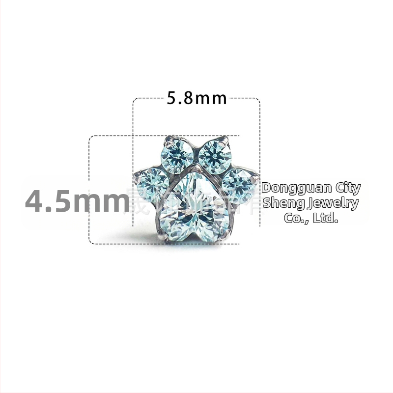 Náušnice z titánu G23 s plnými diamantmi v tvare mačacej labky a srdca, s čírou zirkóniou, unisex geometrický dizajn