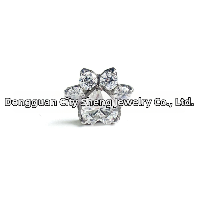 Titāna G23 saka ar pilniem dižmetiem sirds formas kaķa ķepas dizains, ar cirkoniem, universāls ģeometrisks dizains