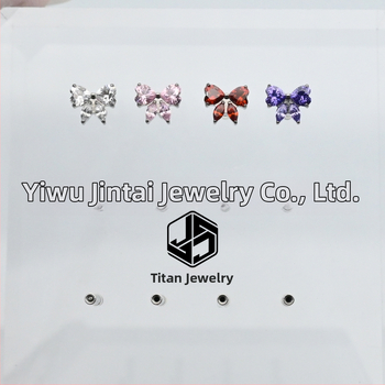 Овеци за устни с циркон, Ф136 титаниева сплав, дизайн сърце и панделка, микро настройване, унисекс INS стил