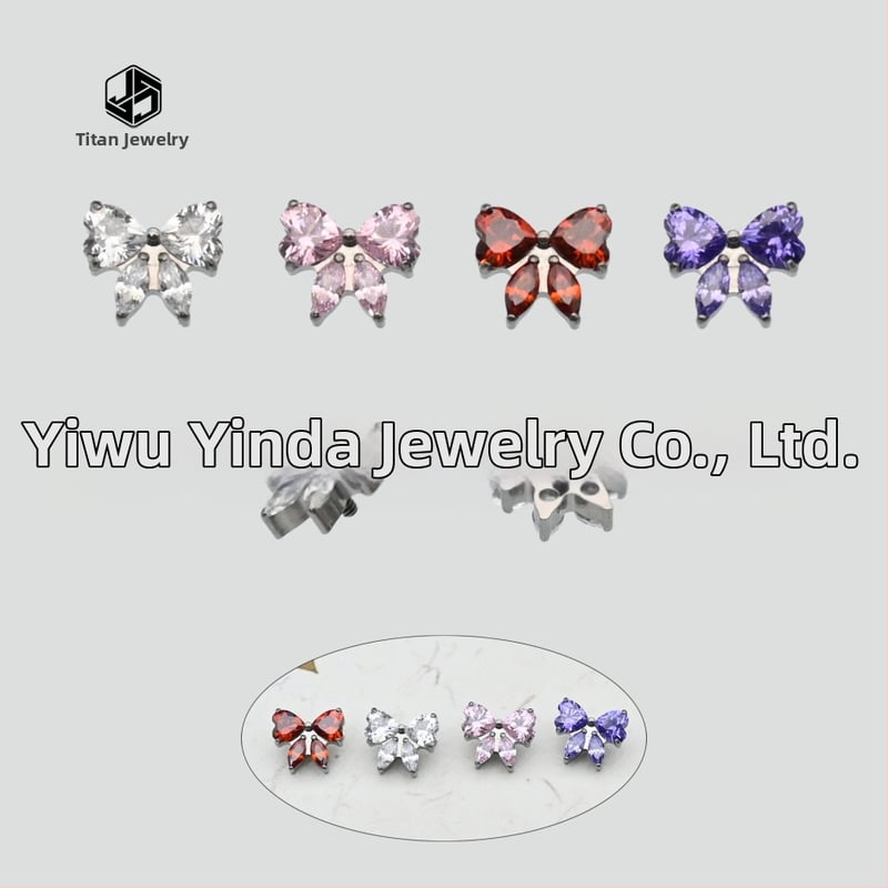 Овеци за устни с циркон, Ф136 титаниева сплав, дизайн сърце и панделка, микро настройване, унисекс INS стил