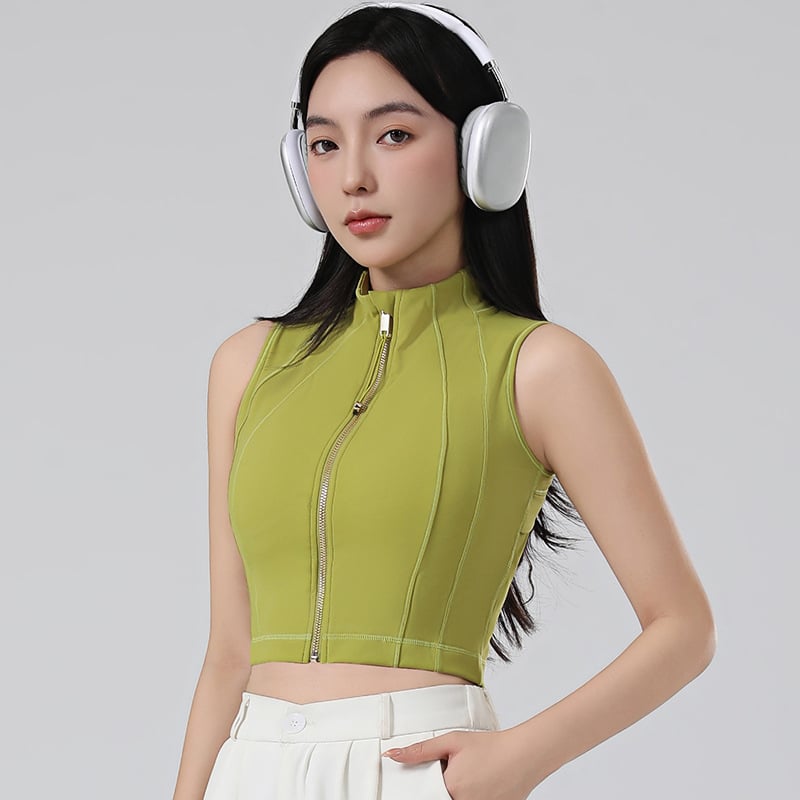 Sportinė liemenėlė su priekinio užtrauktuko, fiksuoti puodeliai, integruotas viršus, krūties pagalvėlė, nailonas/spandeksas 75/25