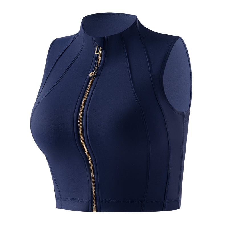 Sportinė liemenėlė su priekinio užtrauktuko, fiksuoti puodeliai, integruotas viršus, krūties pagalvėlė, nailonas/spandeksas 75/25