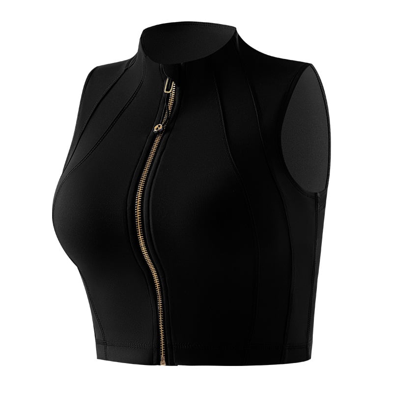 Sportinė liemenėlė su priekinio užtrauktuko, fiksuoti puodeliai, integruotas viršus, krūties pagalvėlė, nailonas/spandeksas 75/25