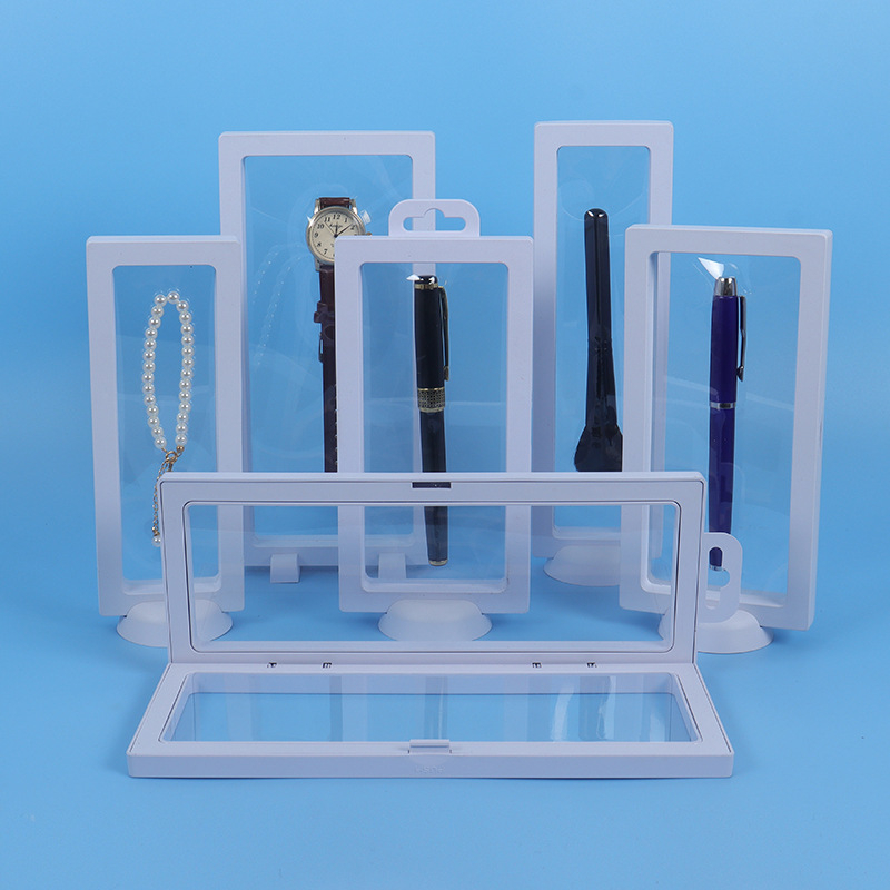 Pikk plastist hoiukarp ja eksponeerimise kasti helmeste ja kellade jaoks tolmukindla tihendusega (injektsiooni vormimine, ultraheli töötlemine; pakkimine shrink wrap; üldine pakkimine)