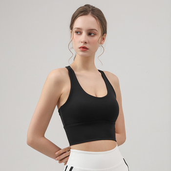 Ženski sportski grudnjak za trčanje i jogu, jednobojni top s fiksnim naramenicama, visoka podrška; košarica 3/4, tanko oblikovane košarice, glavni materijal Nylon 75% + Spandex 25%