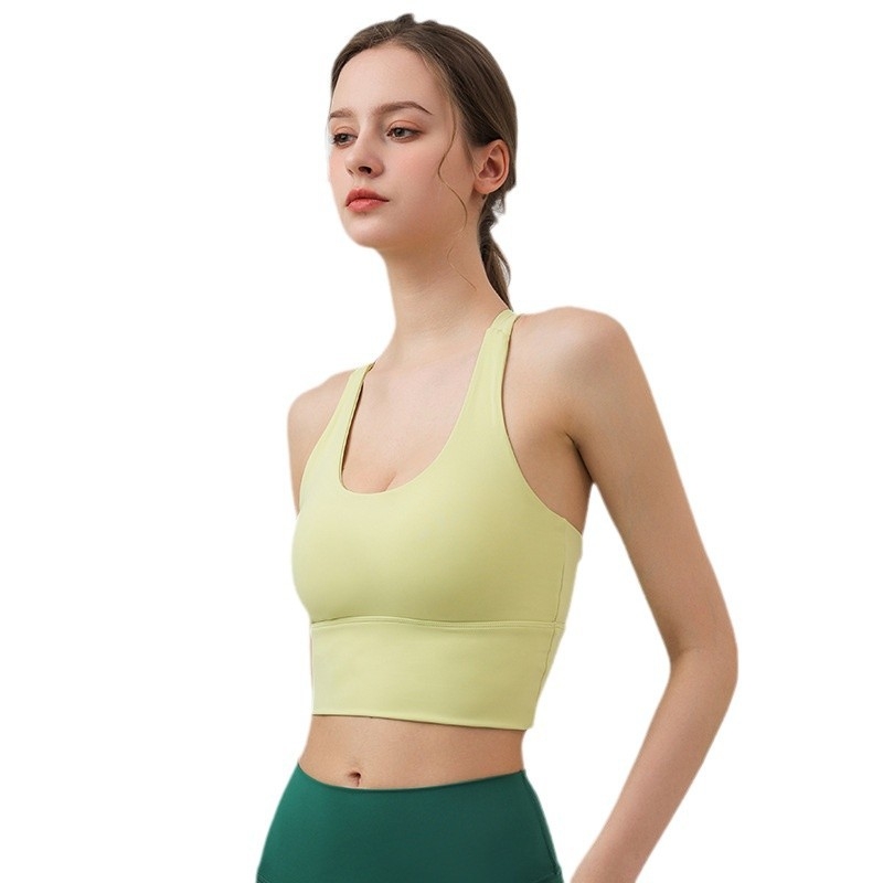Ženski sportski grudnjak za trčanje i jogu, jednobojni top s fiksnim naramenicama, visoka podrška; košarica 3/4, tanko oblikovane košarice, glavni materijal Nylon 75% + Spandex 25%
