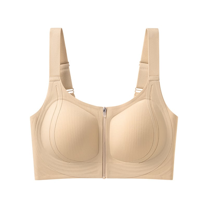Plus-size seamless sportski grudnjak bez žice, s prednjim zatvaračem, podrška za podizanje i bočne konture, polu-fiksne košarice