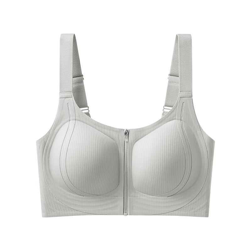 Plus-size seamless sportski grudnjak bez žice, s prednjim zatvaračem, podrška za podizanje i bočne konture, polu-fiksne košarice