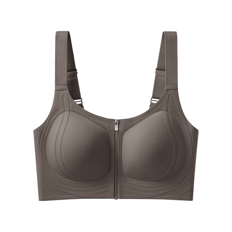 Plus-size seamless sportski grudnjak bez žice, s prednjim zatvaračem, podrška za podizanje i bočne konture, polu-fiksne košarice