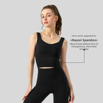 Sportski grudnjak s fiksnim košaricama, 3/4 košarice, oblik: vrh tanak, donji dio debeo, fiksirane dvostruke naramenice, glavni materijal najlon, podstava spandex