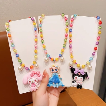 Laste karikatür stiilis kaelakee My Melody ja Kuromi kulonuga, materjal: tehispärlid, käsitöö, pikenduskett alla 10 cm