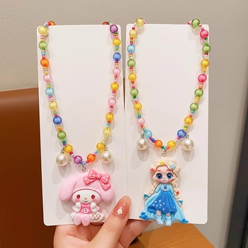 Laste karikatür stiilis kaelakee My Melody ja Kuromi kulonuga, materjal: tehispärlid, käsitöö, pikenduskett alla 10 cm