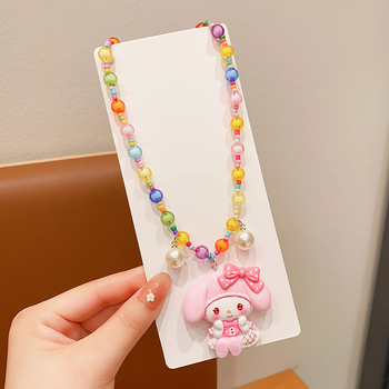 Laste karikatür stiilis kaelakee My Melody ja Kuromi kulonuga, materjal: tehispärlid, käsitöö, pikenduskett alla 10 cm