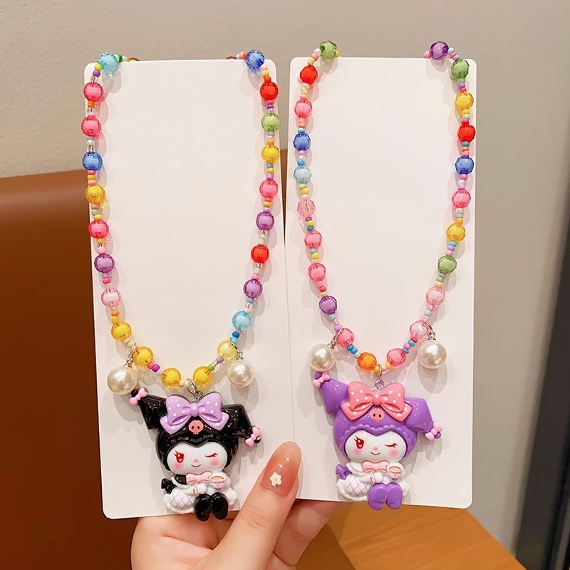 Laste karikatür stiilis kaelakee My Melody ja Kuromi kulonuga, materjal: tehispärlid, käsitöö, pikenduskett alla 10 cm