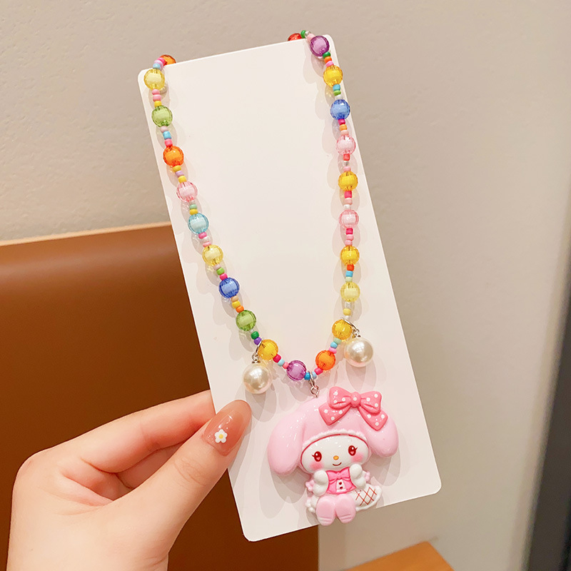 Laste karikatür stiilis kaelakee My Melody ja Kuromi kulonuga, materjal: tehispärlid, käsitöö, pikenduskett alla 10 cm