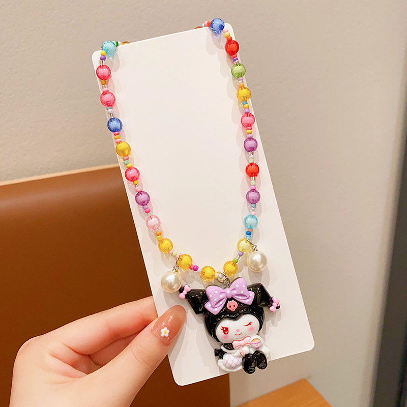 Laste karikatür stiilis kaelakee My Melody ja Kuromi kulonuga, materjal: tehispärlid, käsitöö, pikenduskett alla 10 cm