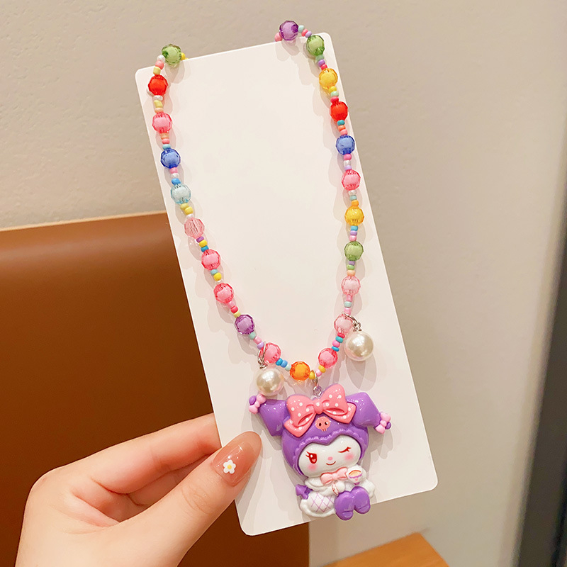 Laste karikatür stiilis kaelakee My Melody ja Kuromi kulonuga, materjal: tehispärlid, käsitöö, pikenduskett alla 10 cm