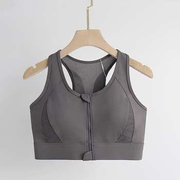Ženski sportski grudnjak s prednjim zatvaranjem na zip, mrežasti stražnji dio, 3/4 košarica, srednje oblikovana košarica, fiksirane dvostruke naramenice, najlon
