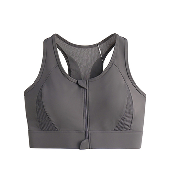 Ženski sportski grudnjak s prednjim zatvaranjem na zip, mrežasti stražnji dio, 3/4 košarica, srednje oblikovana košarica, fiksirane dvostruke naramenice, najlon
