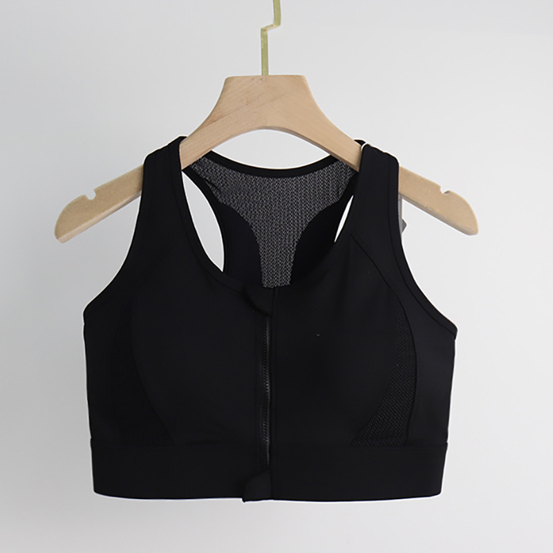 Ženski sportski grudnjak s prednjim zatvaranjem na zip, mrežasti stražnji dio, 3/4 košarica, srednje oblikovana košarica, fiksirane dvostruke naramenice, najlon