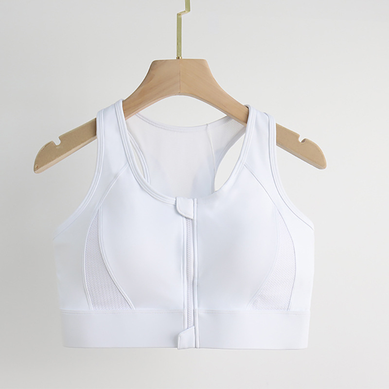 Ženski sportski grudnjak s prednjim zatvaranjem na zip, mrežasti stražnji dio, 3/4 košarica, srednje oblikovana košarica, fiksirane dvostruke naramenice, najlon