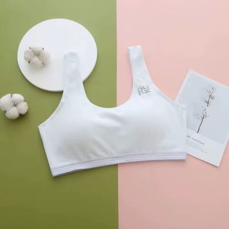 Pamut vest-stílusú sportmelltartó lányoknak 12–15 éveseknek, ultra vékony formázott kosár, légáteresztő anyag, izzadság-elvezető, rögzített vállpántok