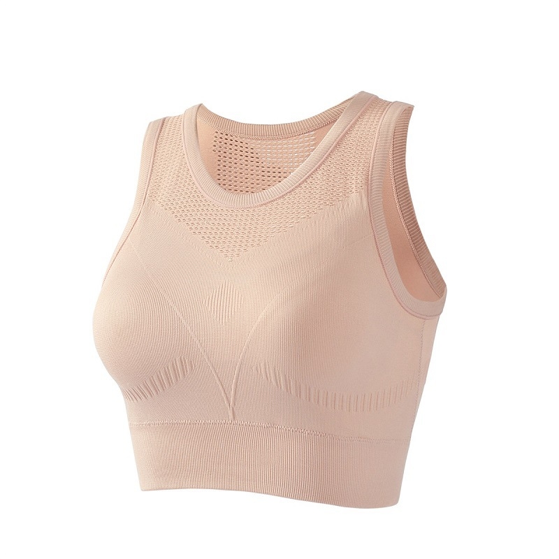 Egydarabos sportmelltartó rögzített kosarakkal, magas támasz, vezeték nélküli hátsó rész futáshoz és edzéshez (teljes kosár; vékony formázott kosár; rögzített dupla vállpántok; 70–80% nejlon; pamut kosár)