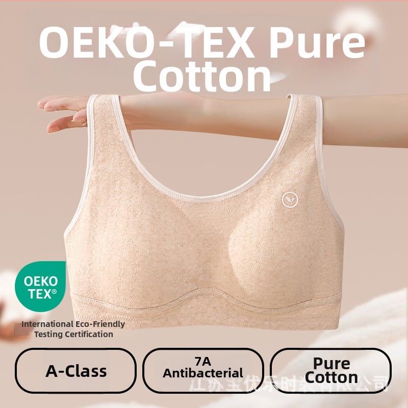 Fiatal lányoknak szóló pamut sportmelltartó, vest-stílusú, 12–15 éveseknek, teljes kosár, vékony formázott kosár párnázással, pamut bélés, lélegző és kényelmes