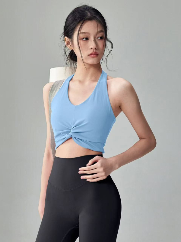 Jóga egyberészes, gyorsan száradó női sportmelltartó, párnázott, teljes kosár, közepes formázás, rögzített halter pántok, anyag: nylon 80% + spandex 20%