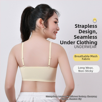 Fejlődő lányoknak készült varrat nélküli sportmelltartó, tubus felsőrésszel, habos, formázott kosárkákkal, merevítés nélkül, rögzített dupla vállpántok, hátformázó dizájn, Ice Silk anyagból