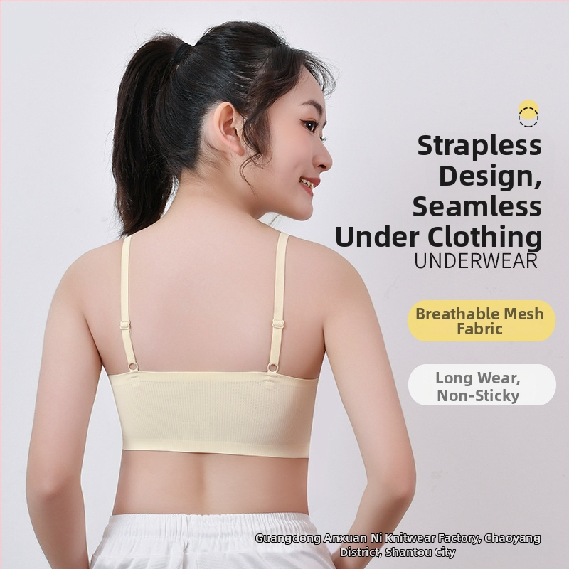 Fejlődő lányoknak készült varrat nélküli sportmelltartó, tubus felsőrésszel, habos, formázott kosárkákkal, merevítés nélkül, rögzített dupla vállpántok, hátformázó dizájn, Ice Silk anyagból