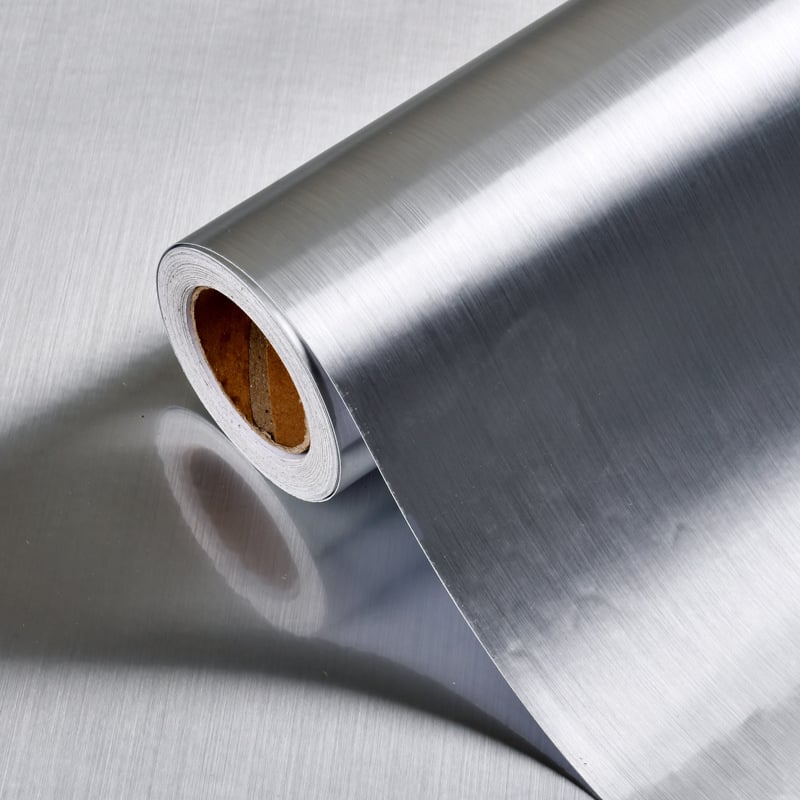 Isekleepuv PVC-folie metallilise harjatud tekstuuriga külmikutele, lifttidele, köögipindadele ja kappide renoveerimiseks (veekindel, õli- ja mustusekindlus)