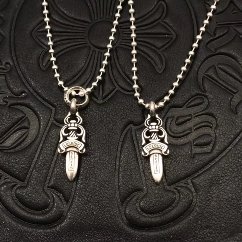 Unisex ogrlica s mačem, metalni lančić s kuglicama, duljina 51–60 cm, hip-hop stil.