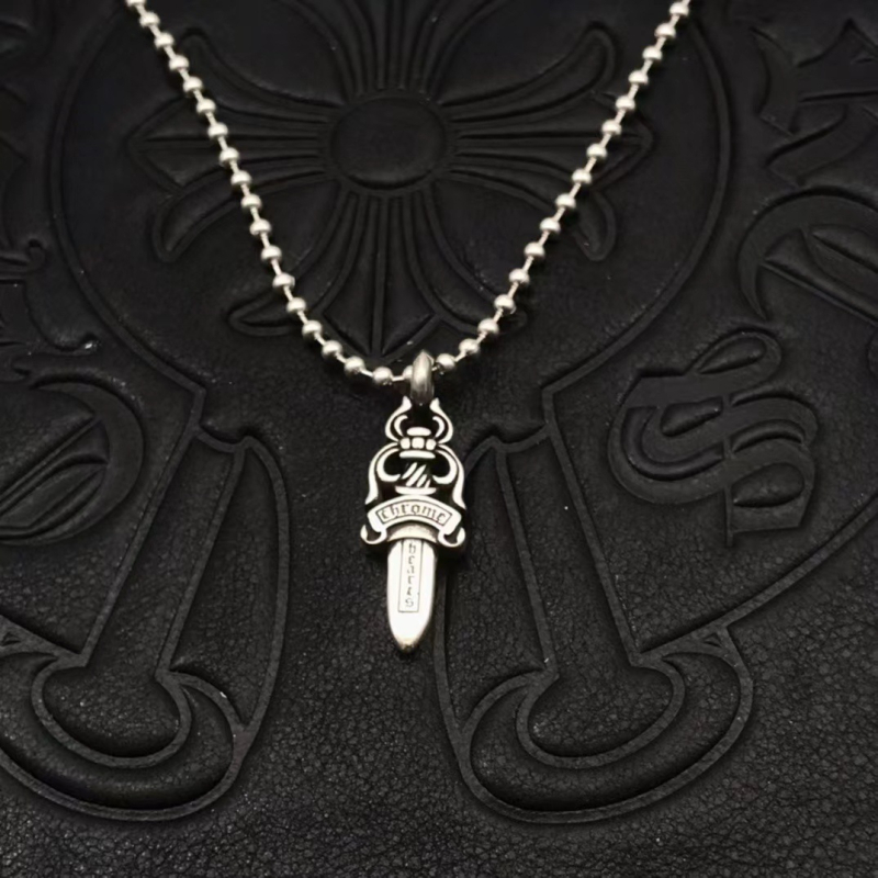Unisex ogrlica s mačem, metalni lančić s kuglicama, duljina 51–60 cm, hip-hop stil.